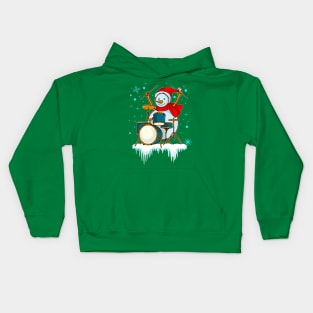 Christmas Snowman Drummer Drums Drumming Percussion Kids Hoodie